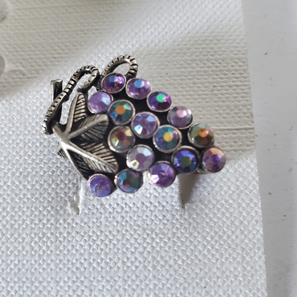 3 Robert Rose Pave Rhinestone Fruit Pins Brooches Cherry Pineapple Grapes - Picture 5 of 8